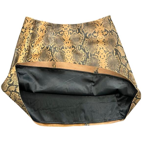 Veda Camel Brown Black Python Snake Print Genuine Leather Mini Skirt size M - Picture 6 of 8
